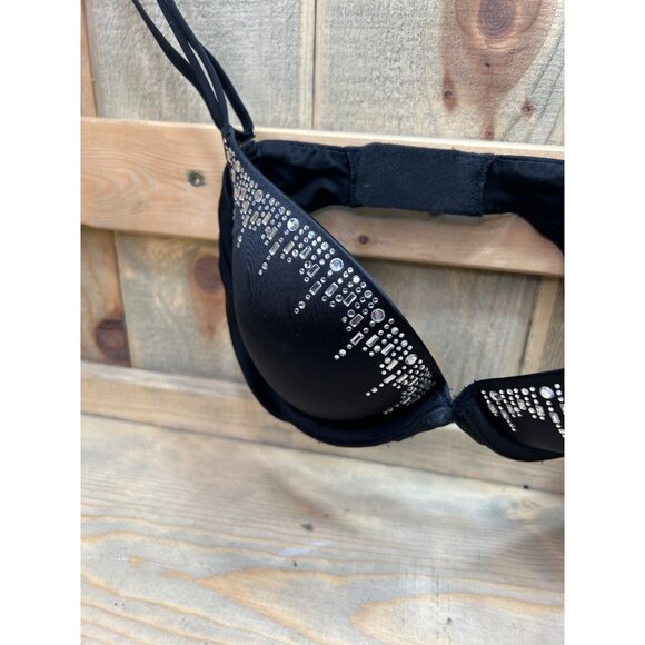 Victorias Secret Very Sexy Push-Up Bra 32C Black With Rhinestone Embellishments - Picture 3 of 6